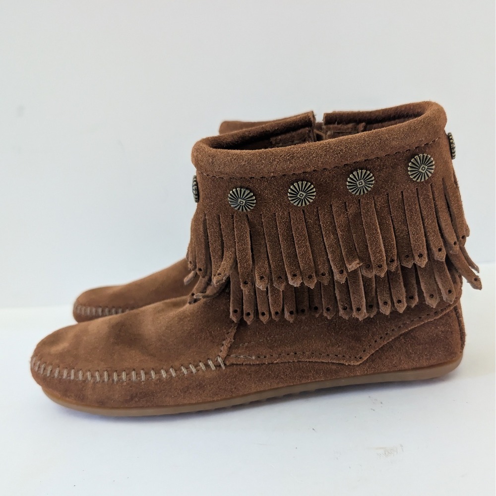 Minnetonka Brown Suede Double Fringe Concho Ankle Boots 692 Womens 5.5